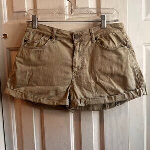 Sage green denim shorts